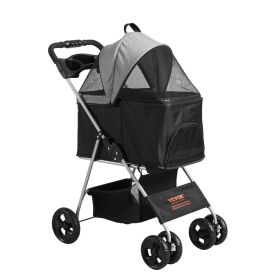 Pet Stroller, A Four-wheeled Rotating Dog Stroller With A Brake, Has A Weight Capacity Of 35 Pounds. It Comes With A Detachable Tray, Storage Ba