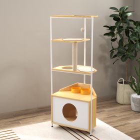 Corner Cat Tower Tree with Scratching Post, Climbing Platforms, and Feeding Station – Multi-Level Cat Condo