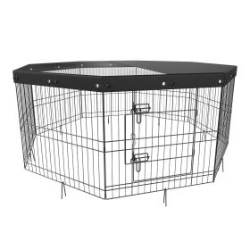 Dog Playpen, 8 Panels Foldable Metal Dog Exercise Pen with Top Cover, 24" H Pet Fence Puppy Crate Kennel with Ground Stakes