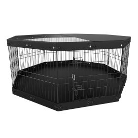 Dog Playpen, 8 Panels Foldable Metal Dog Exercise Pen with Top Cover and Bottom Pad, 24" H Pet Fence Puppy Crate Kennel