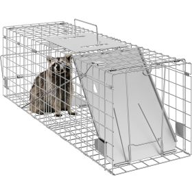 Live Animal Cage Trap, 24" x 8" x 8" Humane Cat Trap Galvanized Iron, Folding Animal Trap with Handle for Rabbits, Stray Cats, Squirrels