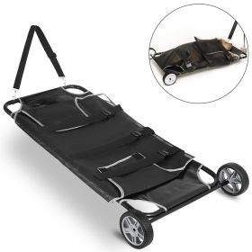 Animal Stretcher, 45 x 25 Inch Max. 250 lbs Capacity, Dog Transport Pet Trolley with Wheels, Veterinary Apply for Large Pets, Black