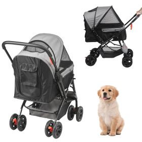 Pet Stroller, 4 Wheels Dog Stroller Rotate with Brakes, 44lbs Weight Capacity, Puppy Stroller with Reversible Handlebar