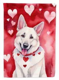 White German Shepherd My Valentine Garden Flag Mailbox Flag Decorative Yard Flag Banner Outside Patio Artwork Yard Flower Beds, Garden Size