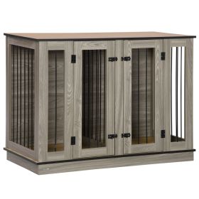 PawHut Large Furniture Style Dog Crate with Removable Panel Dark Walnut