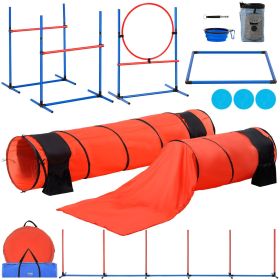 Dog Agility Training Equipment 7 PCS Set Upgrade w/ Hurdles 2 Tunnels Ring