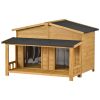 GO 47.2" Large Wooden Dog House Outdoor, Outdoor & Indoor Dog Crate, Cabin Style, With Porch, 2 Doors