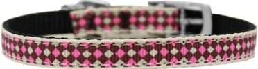 Pink Checkers Nylon Dog Collar with classic buckle 3/8"