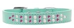 Two Row Pearl and Pink Crystal (Color/Size: Size 12 Aqua Dog Collar)