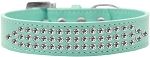 Three Row Clear Crystal Dog Collar (Color/Size: Aqua Size 12)