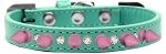 Crystal and Light Pink Spikes Dog Collar (Color/Size: Aqua Size 10)