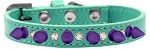 Crystal and Purple Spikes Dog Collar (Color/Size: Aqua Size 10)