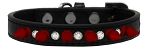 Crystal and Red Spikes Dog Collar (Color/Size: Black Size 10)