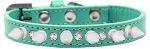 Crystal and White Spikes Dog Collar (Color/Size: Aqua Size 10)