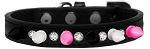 Crystal with Black, White and Bright Pink Spikes Dog Collar (Color/Size: Black Size 10)