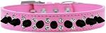 Double Crystal and Black Spikes Dog Collar (Color/Size: Bright Pink Size 12)