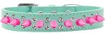 Double Crystal and Bright Pink Spikes Dog Collar (Color/Size: Aqua Size 12)