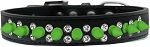 Double Crystal and Neon Green Spikes Dog Collar (Color/Size: Black Size 12)