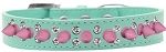 Double Crystal and Light Pink Spikes Dog Collar (Color/Size: Aqua Size 12)