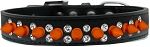 Double Crystal and Neon Orange Spikes Dog Collar (Color/Size: Black Size 12)