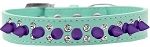 Double Crystal and Purple Spikes Dog Collar (Color/Size: Aqua Size 12)