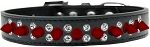 Double Crystal and Red Spikes Dog Collar (Color/Size: Black Size 12)