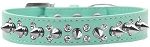 Double Crystal and Silver Spikes Dog Collar (Color/Size: Aqua Size 12)