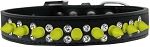 Double Crystal and Neon Yellow Spikes Dog Collar (Color/Size: Black Size 12)