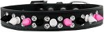 Double Crystal with Black, White and Bright Pink Spikes Dog Collar (Color/Size: Black Size 12)