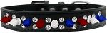 Double Crystal with Red, White and Blue Spikes Dog Collar (Color/Size: Black Size 12)