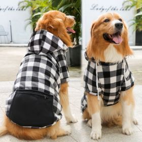 Plaid Dog Hoodie Pet Clothes Sweaters with Hat and Pocket Christmas Classic Plaid Small Medium Dogs Dog Costumes (colour: Zipper pocket coat black and white, size: L (chest circumference 47, back length 35cm))