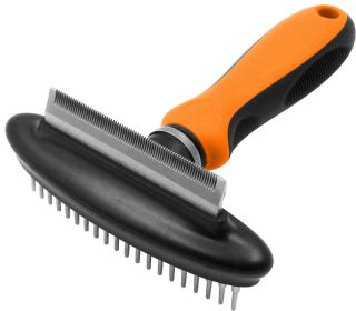 Pet Life Flex Series 2-in-1 Dual-Sided Grooming Undercoat Pet Rake and Deshedder (Color: orange)