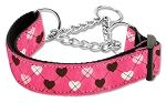 Argyle Hearts Nylon Ribbon Collar Martingale (Color/Size: Bright Pink Large)