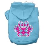 Argyle Paw Pink Screen Print Pet Hoodies (Color/Size: Baby Blue Size Lg)